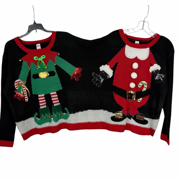 Holiday Time Two Person Ugly Christmas Sweater Elf Santa L/XL Couples Matching - Picture 2 of 9